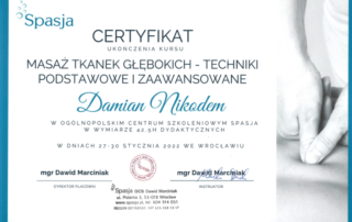 Damian Nikodem Certyfikat Masaż Tkanek Głębokich 